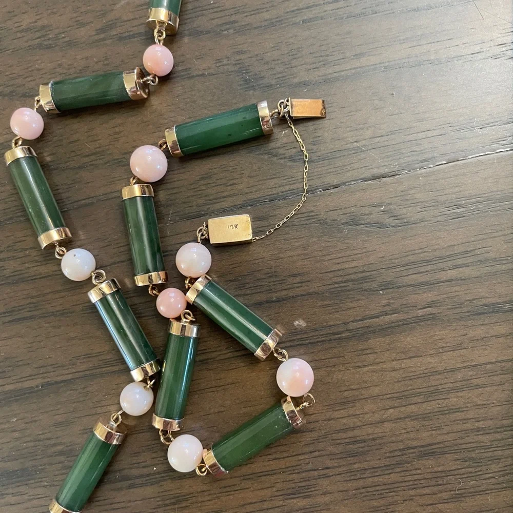 14k jade and coral necklace and bracelet - Picture 5 of 5